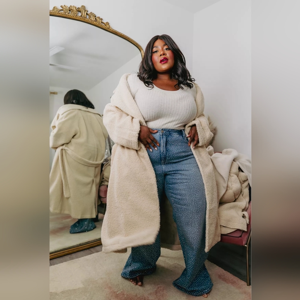 NWT Good American Wide Leg Crystal Studded Jeans